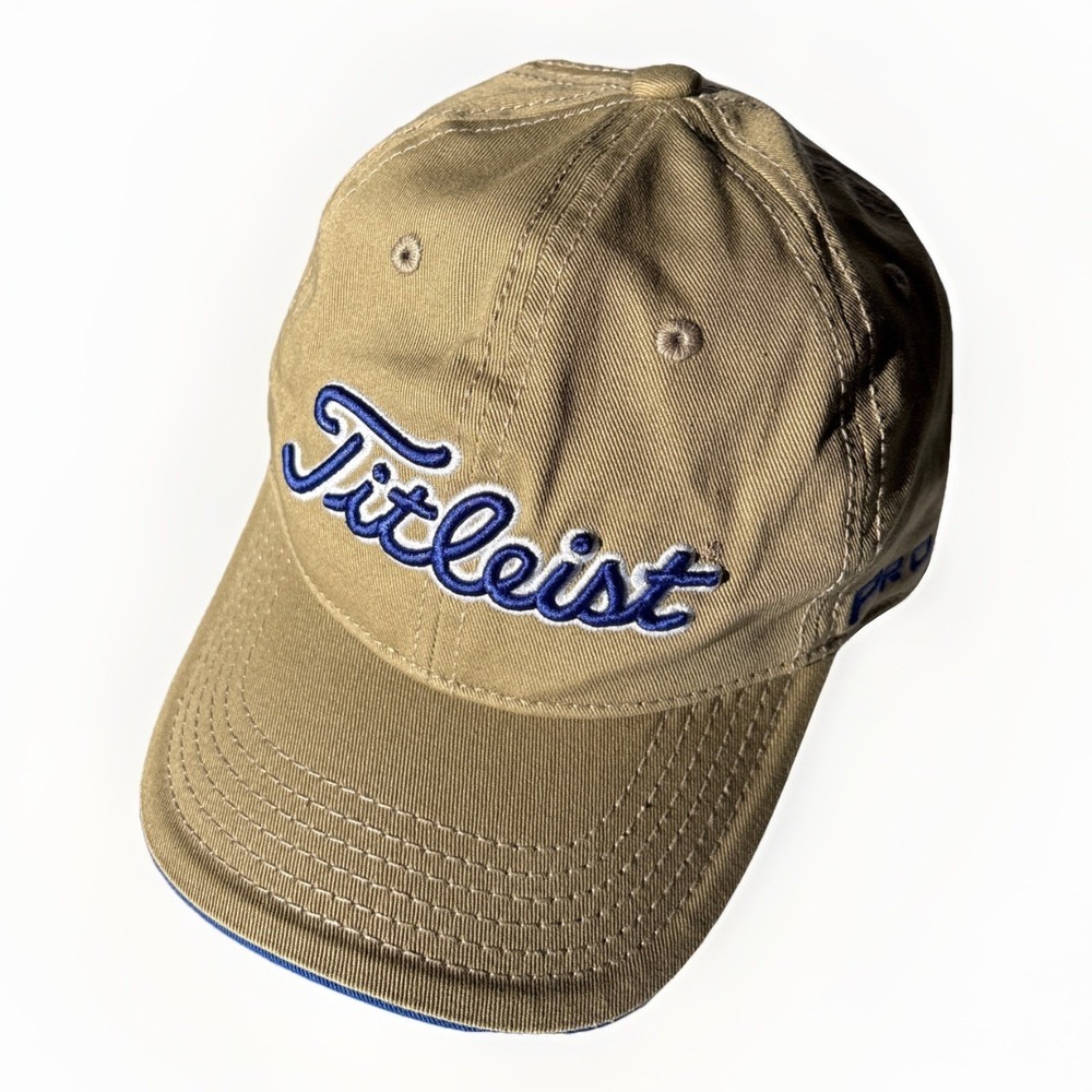 Titleist FJ FootJoy Pro‎ V1 Golf Hat Cap Khaki Blue Strapback Jr Adjustable GUC